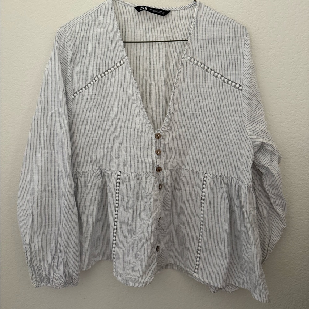 Zara striped linen blend top